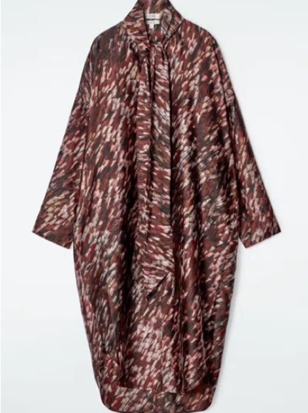 COS PRINTED SCARF-DETAIL MIDI DRESS IN RED